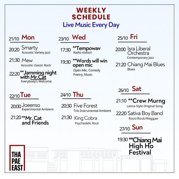 Live Music Schedule for October 21 to 27 2024