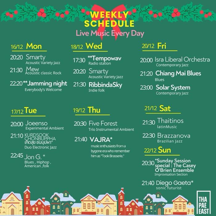 Live music schedule for December 16 to December 22 2024