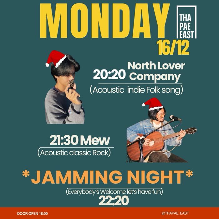 Monday Dec 16 North Lover Company plays indie folk at 20h20 then Mew plays classic and psychedelic rock at 21h30 then the Jam at 22h20