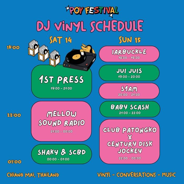 Poy Festival DJ Vinyl Schedule for Sat 14 and Sun 15 Dec 2024